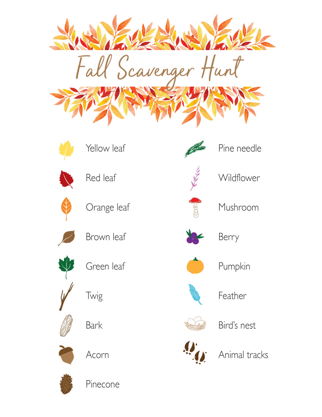 Fall Scavenger Hunt Printable